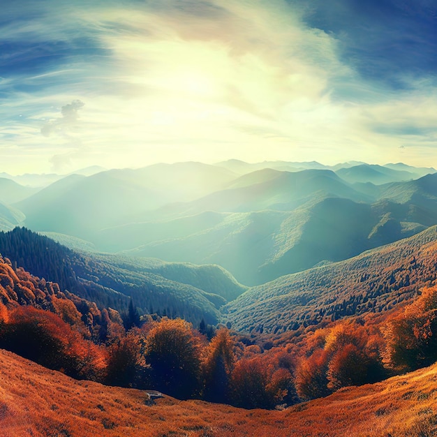 Panorama da paisagem montanhosa de outono
