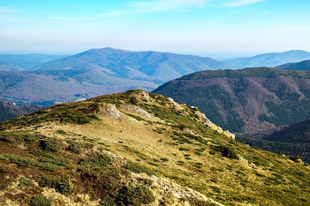 Foto panorama das montanhas da cordilheira de bratocea, montanhas ciucas, condado de brasov, roménia 1720m