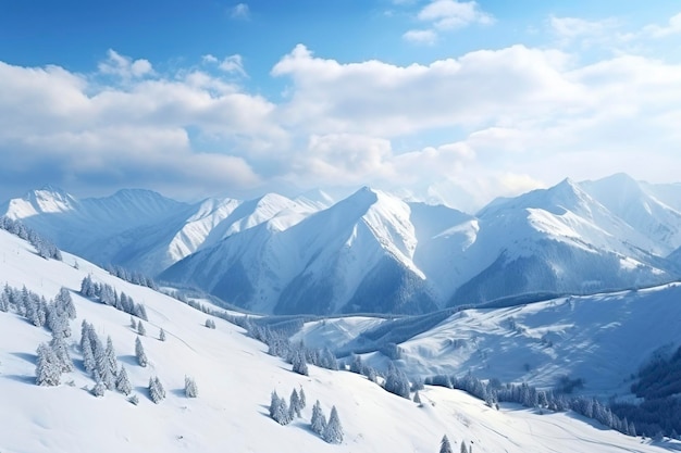 panorama das montanhas de inverno com fundo de espaço de cópia de neve