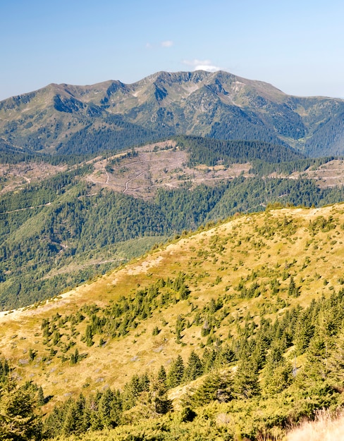 Panorama das montanhas dos Cárpatos em dia ensolarado de verão