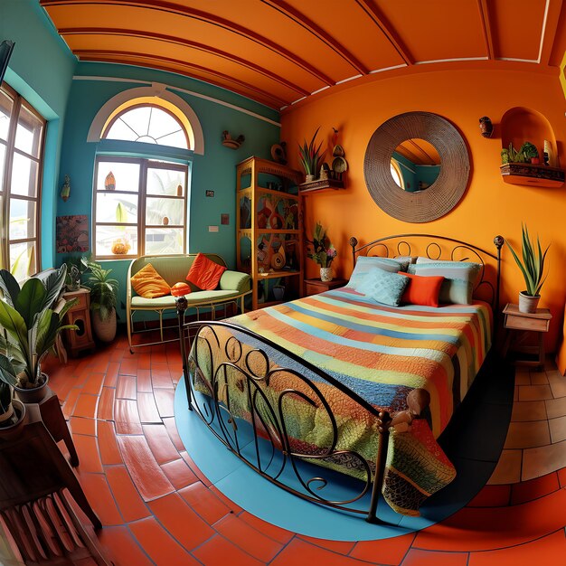 Foto panorama de 360 graus colorido da casa do interior do quarto gerado por ai