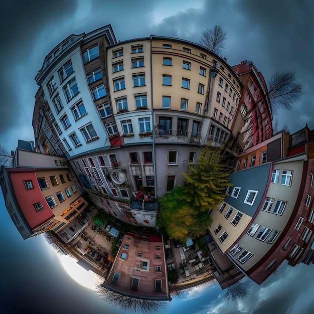 Panorama de 360 graus do pequeno planeta da cidade velha de Lviv Ucrânia