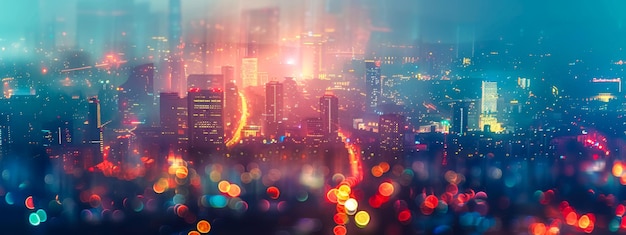 Panorama de luzes vibrantes da cidade à noite
