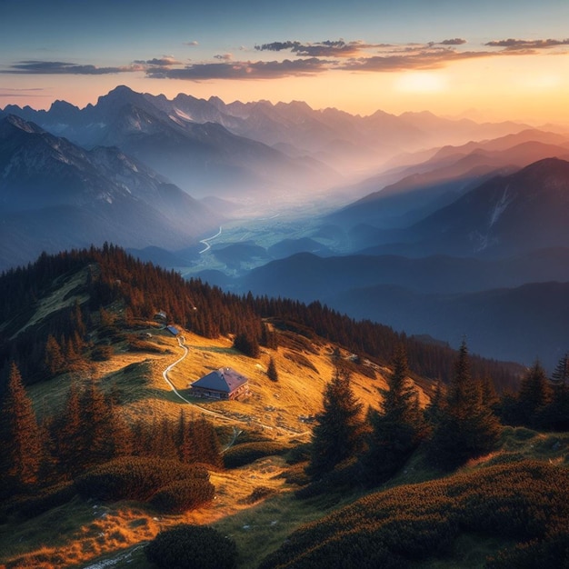 panorama de paisagem alpina à noite na montanha Herzogstand