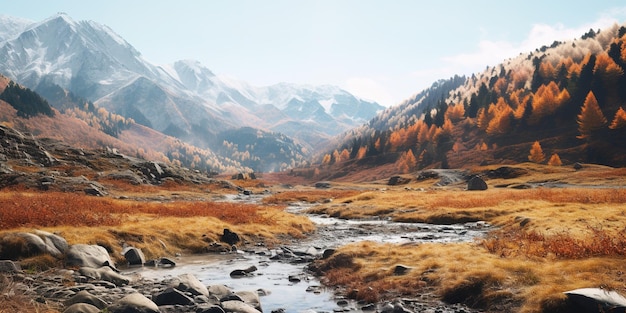 Panorama de paisagem estética de outono com IA generativa com cores neutras silenciadas