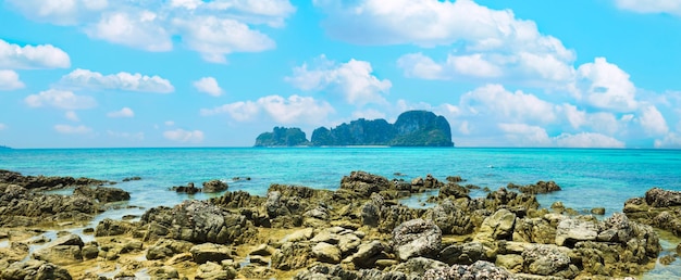 Panorama de paisagem marinha com ilha