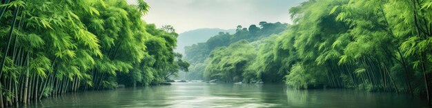 Panorama de paisagem tropical do rio de bambu verde