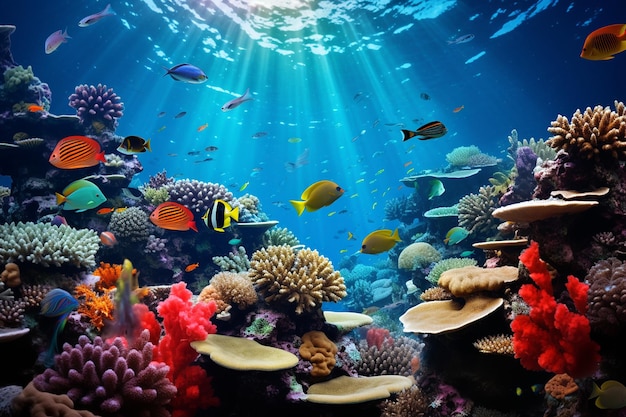 Panorama de recife de coral subaquático vibrante Inteligência Artificial Gerativa