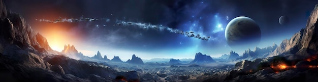 Foto panorama de sistema de planetas distantes no espaço elementos de renderização 3d