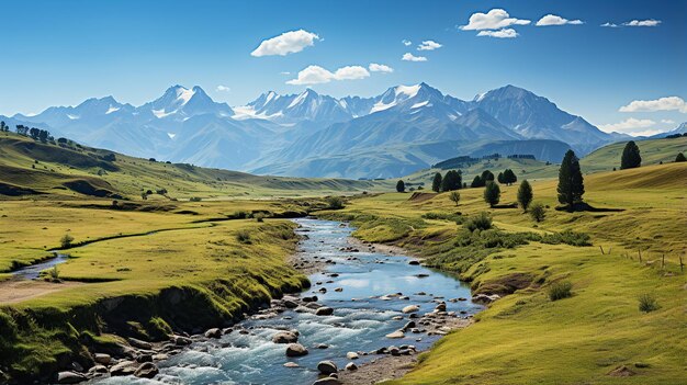 Foto panorama de uma bela paisagem rural