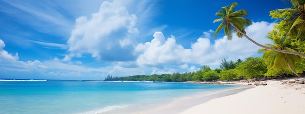 Foto panorama de uma praia tropical com palmeiras