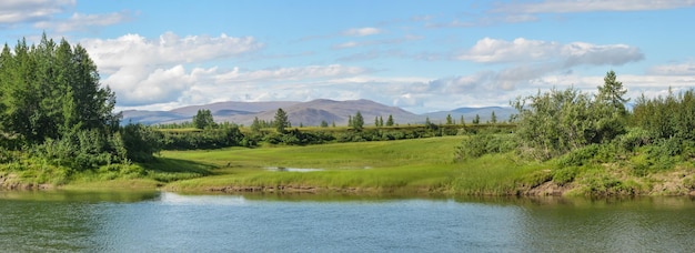 Panorama de verão do rio em Yamal