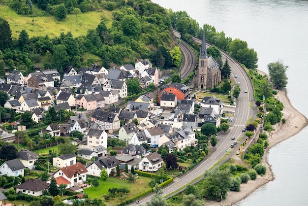 Panorama, de, vista, de, vila, de, boppard, em, rio reno, meio, rhine, vale, alemanha