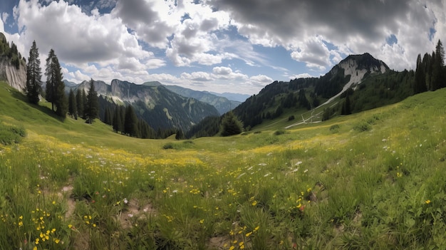 Panorama der alpinen Wiese AI generativ