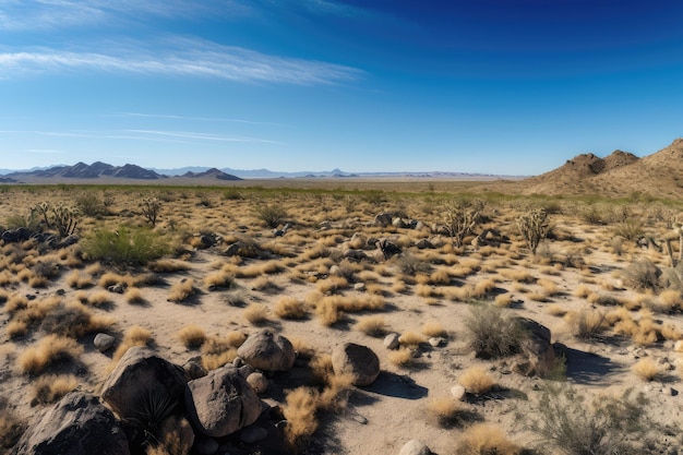 Panorama der endlosen Wüste mit Kakteen im Vordergrund