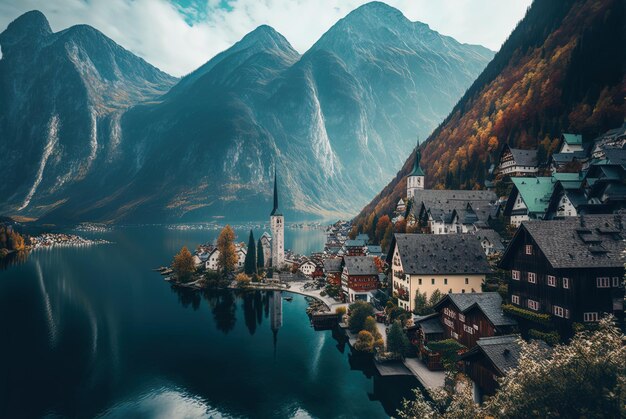 Panorama des atemberaubenden Hallstatt-Gebiets in Österreich vertikal gefilmt