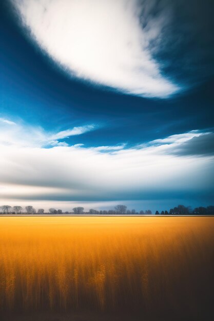 Panorama des Feldes und der Wolken am Himmel in trendigem, klassischem Blau