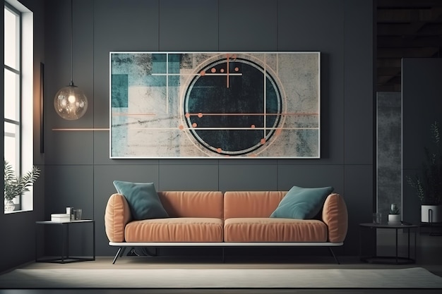 Panorama des Luxus-Wohnzimmers und Essbereichs mit Sofa Modernes Luxus-Wohnzimmer Generative AI