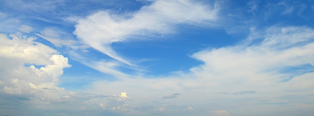Panorama do céu azul e nuvens brancas e fofas