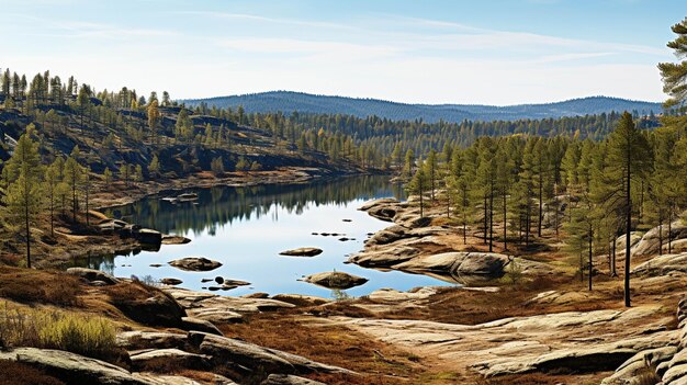 Foto panorama do lago de montanha imagem fotográfica criativa de alta definição