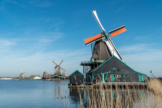Panorama do moinho de vento na Holanda