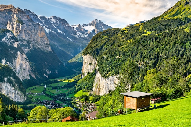 Panorama do vale lauterbrunnen de wengen, nos alpes suíços