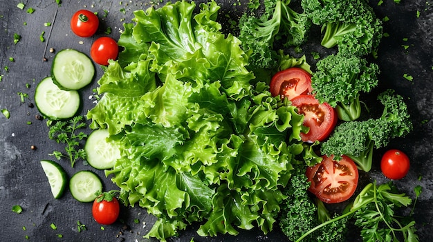 Foto panorama dos componentes da salada verde