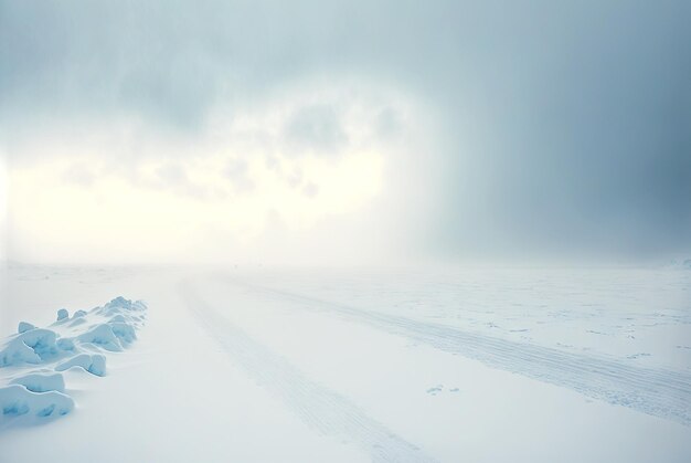 Panorama de dunas de nieve durante la ventisca Paisaje imaginario escénico congelado blanco y vacío IA generativa