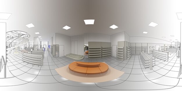 Panorama esférico de 360 grados vr del interior ilustración 3D render cg