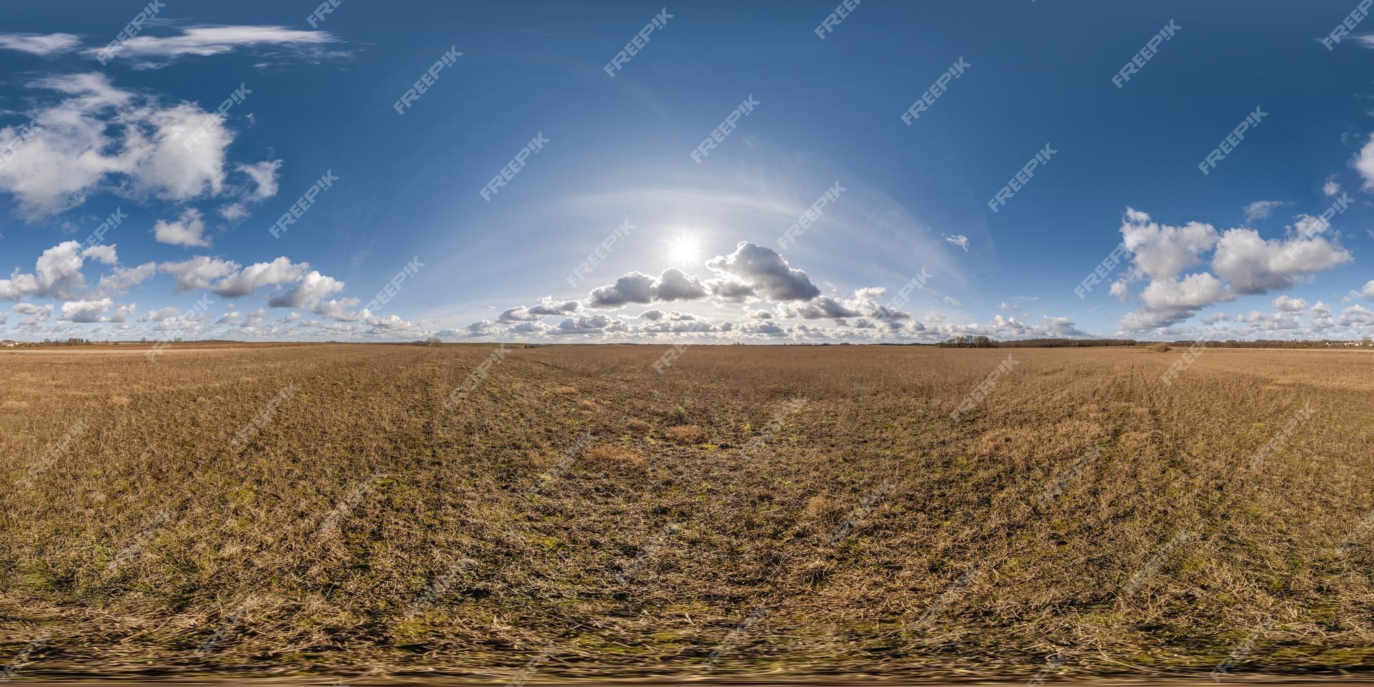 Panorama Hdr 360 Do Céu Azul Com Lindas Nuvens Brancas Em Projeção