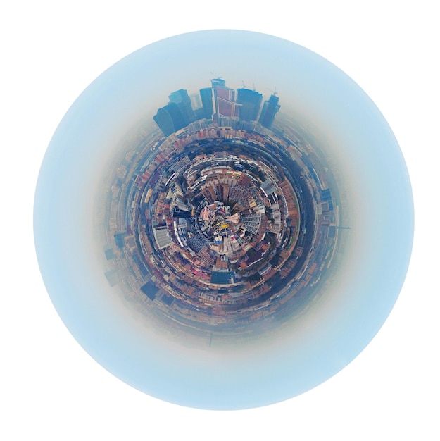 Panorama esférico urbano de la ciudad de Moscú en smog