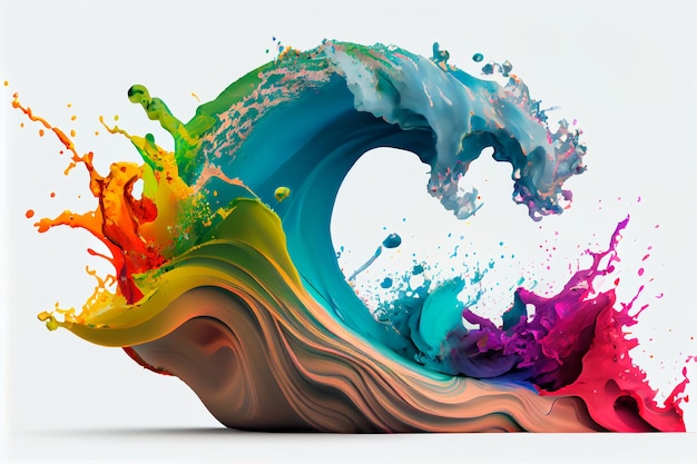 Panorama Explodindo tinta líquida em cores do arco-íris com salpicos generativos ai