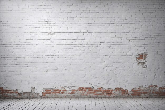 Foto panorama de fondo de una vieja pared de ladrillo pintada de blanco