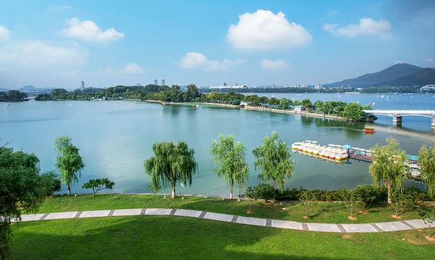 Panorama de fotografía aérea del parque del lago Nanjing Xuanwu