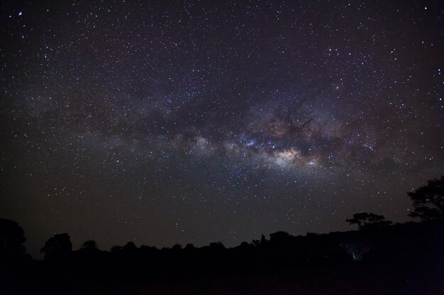 Panorama Galaxia Vía LácteaFotografía de larga exposiciónCon grano