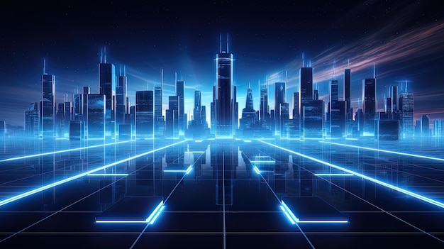 Panorama de una generación de IA de neón de ciudad de ciencia ficción