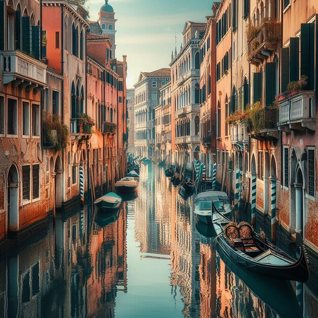 Panorama del Gran Canal al atardecer en Venecia, Italia