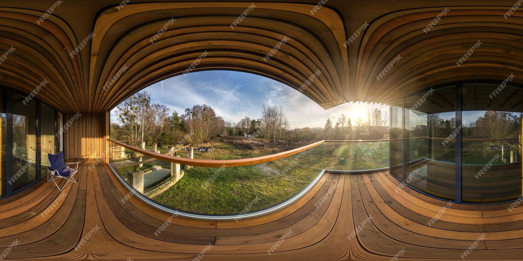 panorama hdri 360 completo sem costura fora de casa de concreto de férias  ou casas de