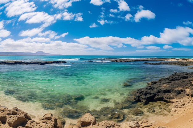 Foto panorama de la hermosa playa y el mar tropical de lanzarote