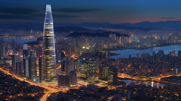 Panorama del horizonte de Seúl por la noche