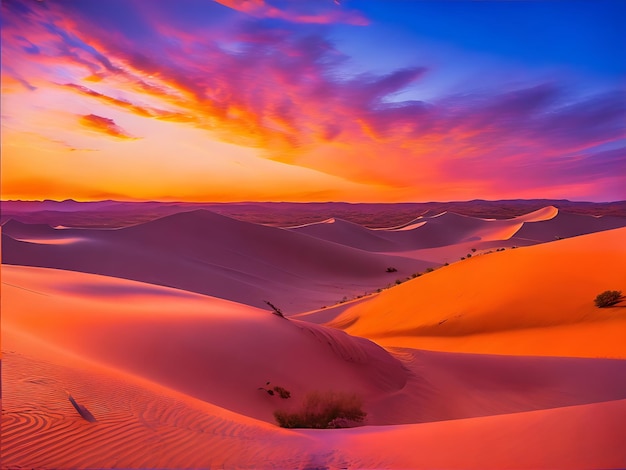 Panorama impresionante de las vastas dunas del desierto pintado por el sol naciente