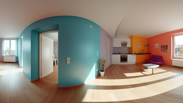 Panorama interior del apartamento 3d Color brillante Generativo Ai