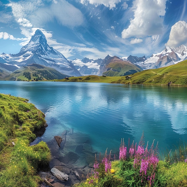 Panorama del lago Bachalpsee en verano Grindelwald Suiza