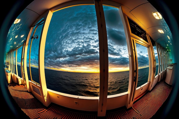 Panorama de mar abierto desde la cubierta del barco en la oscuridad de la noche