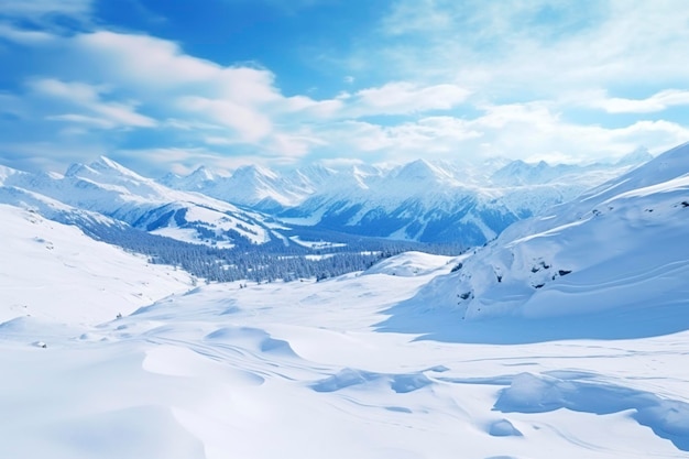 panorama de las montañas de invierno con fondo de espacio de copia de nieve