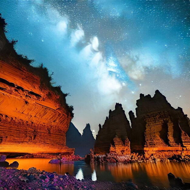 Panorama nocturno de la Vía Láctea desde la isla