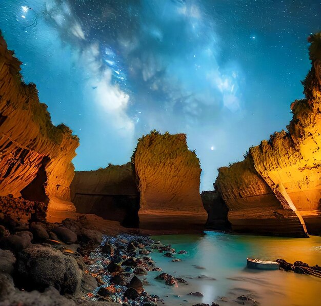 Panorama noturno da Via Láctea da ilha