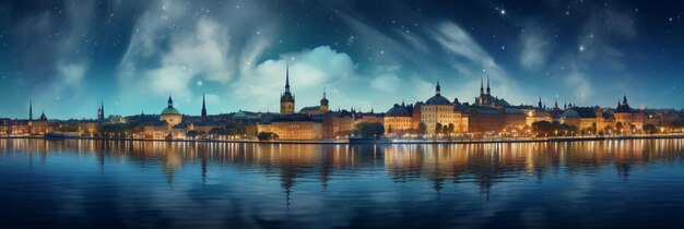 Foto panorama noturno de verão de estocolmo, suécia