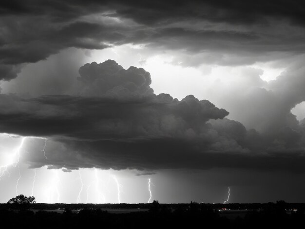 Foto panorama nuvem escura no céu da noite com trovão tempestade forte trazendo trovão