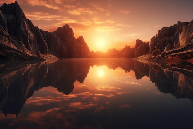 Panorama del paisaje al atardecer con acantilados en el fondo con espacio de copia para el diseño generado por IA